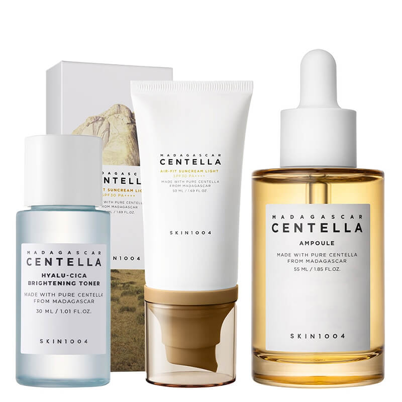 Skin1004 Madagascar Centella Protect Set ZESTAW Toner 30 ml + Serum 55 ml + Lekki filtr przeciwsłoneczny PF 30 50 ml