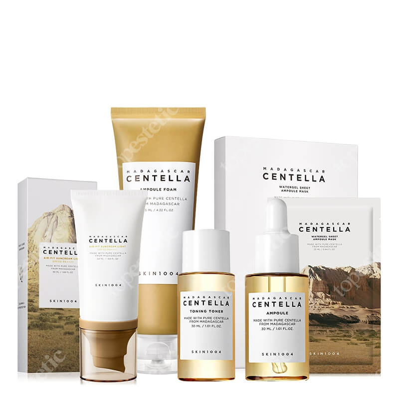 Skin1004 Madagascar Centella Set ZESTAW Tonik 30 ml + Serum 30 ml + Filtr przeciwsłoneczny 50 ml + Maska w płachcie 1 szt + Pianka oczyszczająca 125 ml