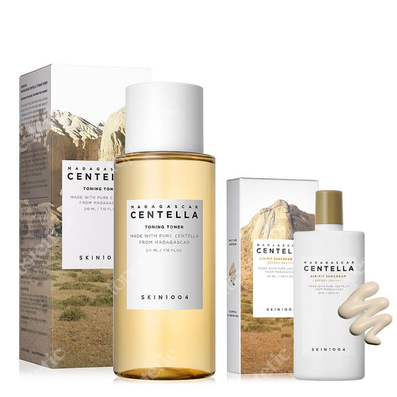 Skin1004 Madagascar Centella Suny Skin ZESTAW Tonik 210 ml + Lekki fizyczny filtr przeciwsłoneczny 50 ml