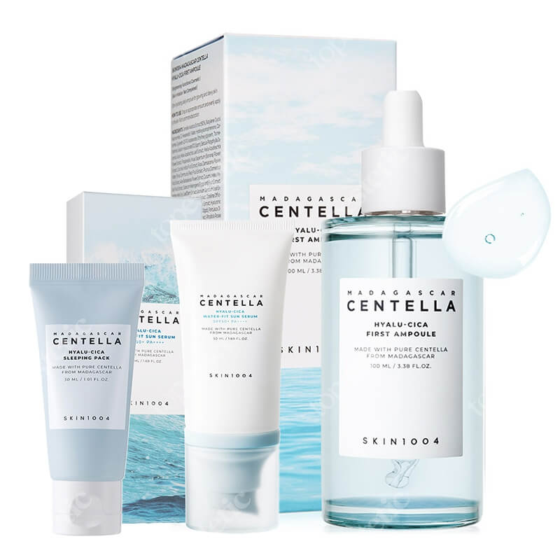 Skin1004 Madagascar Centella ZESTAW Ampułka 100 ml + Krem przeciwsłoneczny 50 ml + Żelowa maska na noc 30 ml