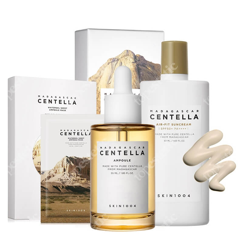 Skin1004 Madagascar Centella ZESTAW Serum 55 ml + Hydrożelowa maska w płachcie 1 szt. + Lekki fizyczny filtr SPF 50 50 ml