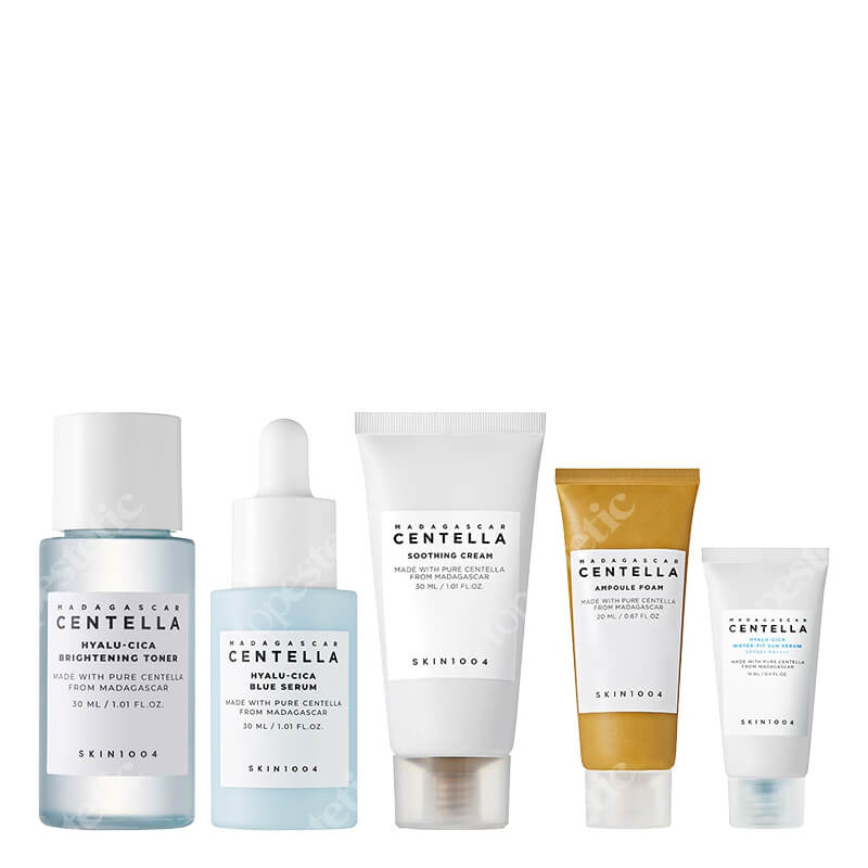 Skin1004 Mini Set ZESTAW Toner 30 ml + Serum 30 ml + Kojący krem 30 ml + Oczyszczająca pianka 20 ml + Krem z SPF 50 15 ml