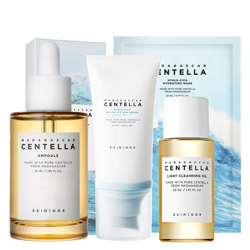 Skin1004 Perfect Start ZESTAW Olejek myjący 30 ml + Serum 55 ml + Krem SPF 50+ PA++++ 50 ml + Maska w płachcie z kwasem hialuronowym 23 ml