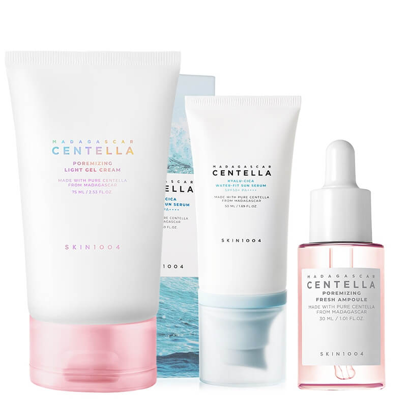 Skin1004 Poremizing Light Fresh Skin And Sun Protect SPF 50+ PA++++ ZESTAW Serum 30 ml + Lekki żelowy krem 75 ml + Krem SPF 50+ 50 ml