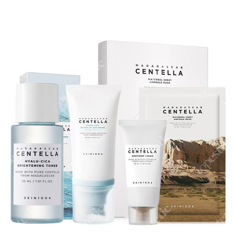 Skin1004 Skin Care ZESTAW Toner 30 ml + Krem SPF 50 50 ml + Kojący krem do twarzy 30 ml + Hydrożelowa maska w płachcie 1 szt