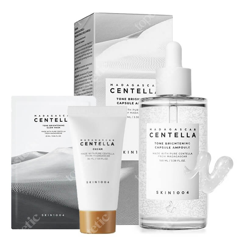 Skin1004 Tone Brightening Set ZESTAW Rozjaśniające serum 100 ml + Maska w płachcie rozjaśniająca przebarwienia 25 ml + Nawilżający krem 30 ml