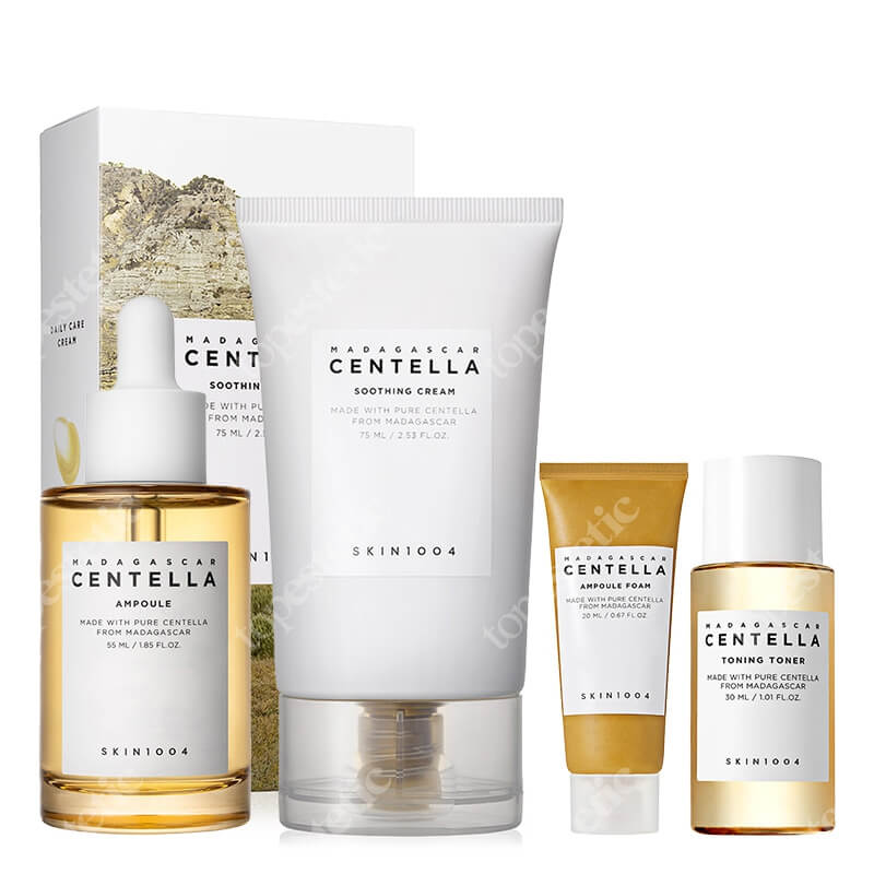 Skin1004 Travel Face Care ZESTAW Pianka do twarzy 20 ml + Tonik 30 ml + Serum 55 ml + Kojący krem 75 ml