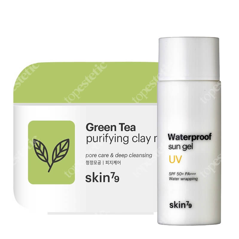 Skin79 Green Tea Purifying Clay Mask + Sun Gel SPF 50+ PA+++ ZESTAW Peelingująca maska oczyszczająca 100 ml + Wodoodporny krem ochronny 50 ml