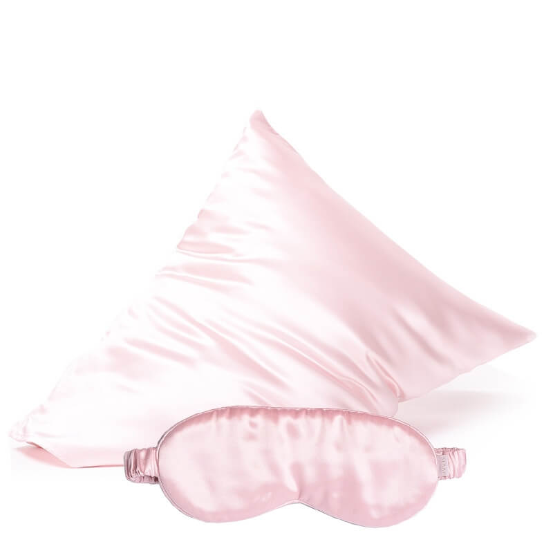 Slaap Sleeping Beauty Pink ZESTAW Jedwabna poszewka na poduszkę (różowa) 1 szt. + Jedwabna opaska na oczy do spania (różowa) 1 szt.