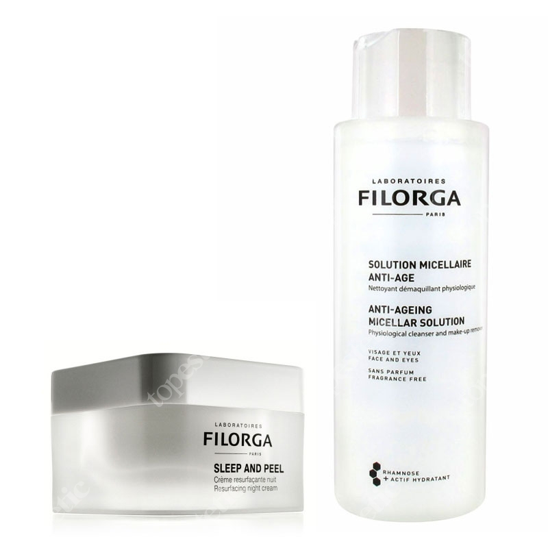Filorga Sleep and Peel + Anti-Age Micellar Solution ZESTAW Krem na noc, Woda micelarna 50 ml, 400 ml