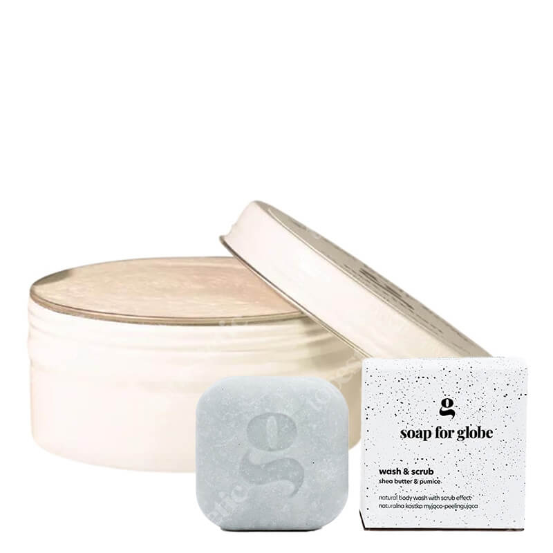 Soap For Globe Body Butter and Wash and Scrub ZESTAW Ultraodżywcze masło do ciała z olejem z oliwą z oliwek 180 ml + Kostka myjąca - peelingująca 1 szt.