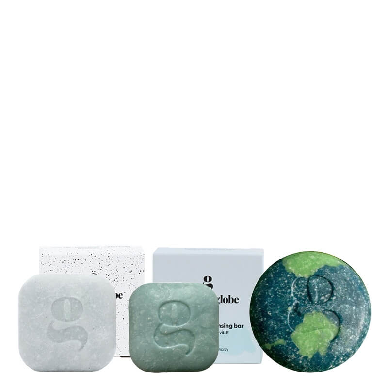 Soap For Globe Total Care ZESTAW Nawilżająca kostka do twarzy 1 szt. + Kostka myjąca - peelingująca 1 szt. + Szampon i kostka myjąca do ciała 1 szt.