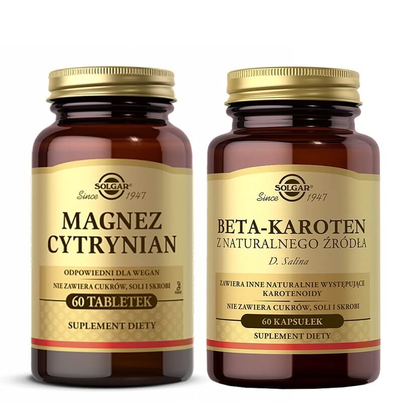 Solgar Beta-karoten + Magnez Cytrynian ZESTAW Beta-karoten 60 kapsułek + Magnez Cytrynian 60 tabletek