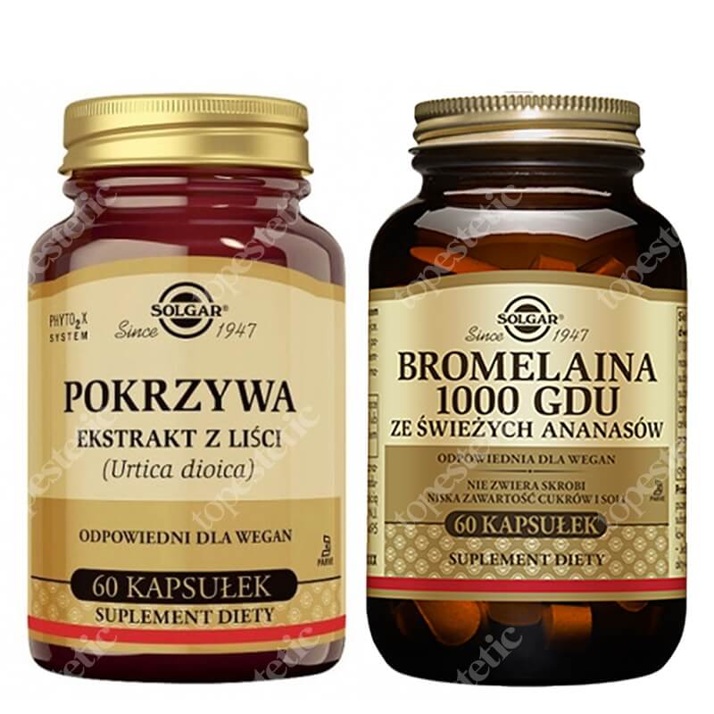 Solgar Bromelaina 1000 GDU + Pokrzywa ZESTAW ze świeżych ananasów 60 kapsułek + Ekstrakt z liści 60 kapsułek