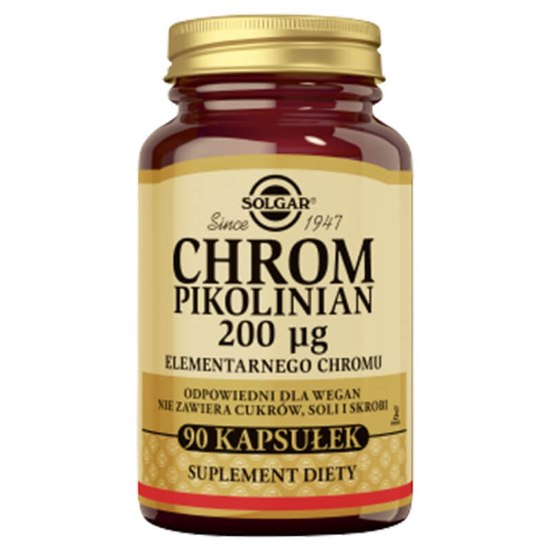 Solgar Chrom Pikolinian 200 μg elementarnego chromu 90 kapsułek