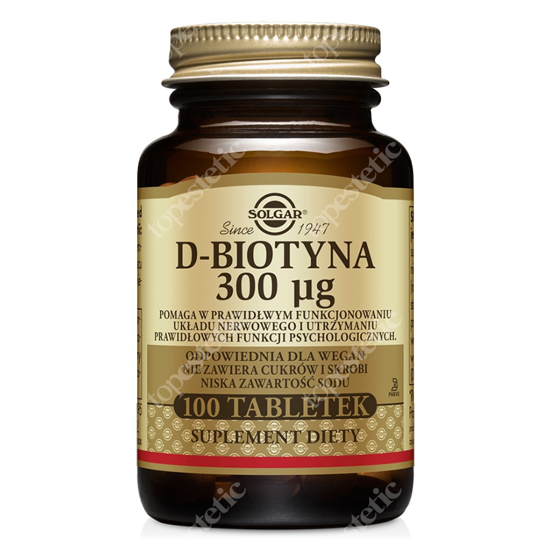 Solgar D-Biotyna Pomaga w prawidłowym funkcjonowaniu układu nerwowego (300 ug) 100 tabletek