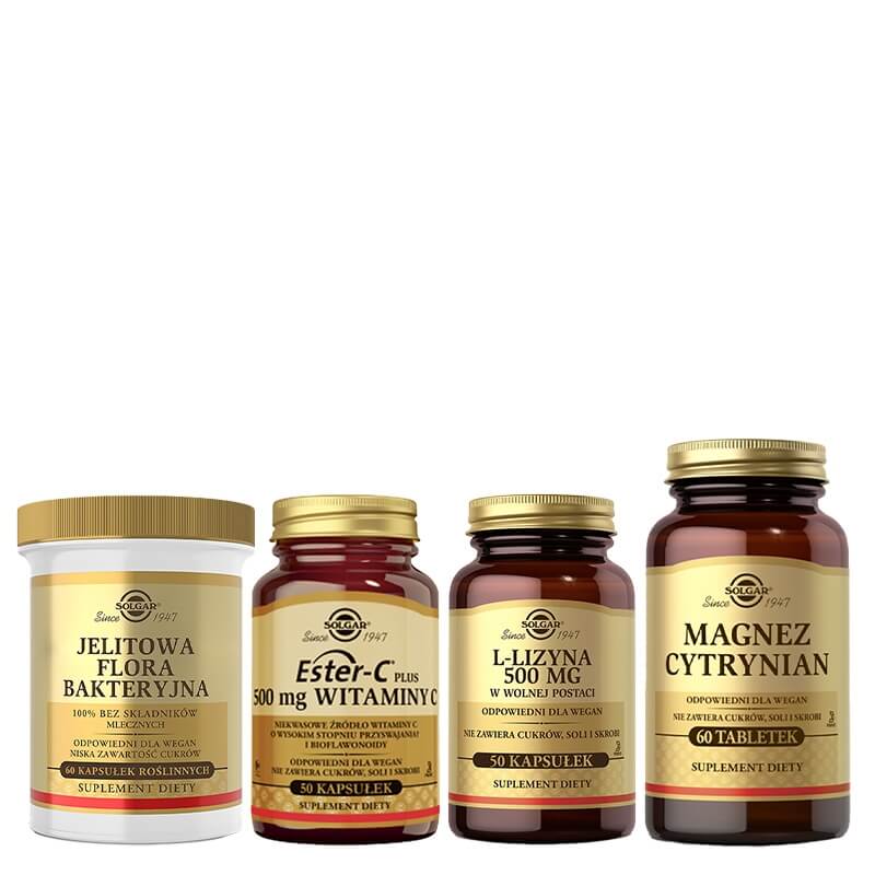 Solgar Favorite Set ZESTAW L-Lizyna 50 kapsułek + Ester-C Plus 50 kapsułek + Magnez Cytrynian 60 tabletek + Jelitowa Flora Bakteryjna 60 kapsułek