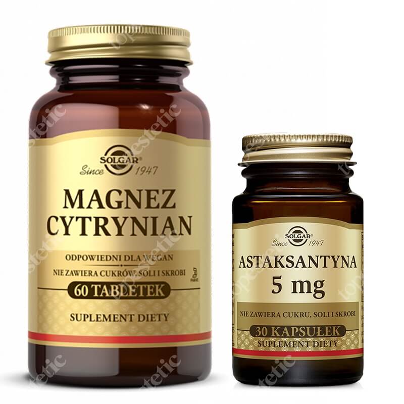 Solgar Magnez Cytrynian + Astaksantyna ZESTAW Wysoka potencja, wysoka przyswajalność 60 tabletek + 30 kaps.