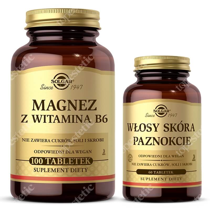 Solgar Magnez z Witaminą B6 + Włosy, Skóra, Paznokcie (WSP) ZESTAW 100 tabletek + Zaawansowana formuła odżywcza 60 tabletek