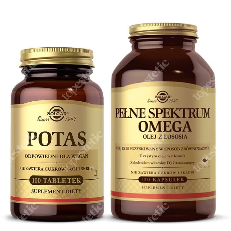 Solgar Potas + Pełne Spektrum Omega ZESTAW 100 tabletek + Olej z łososia 120 kapsułek