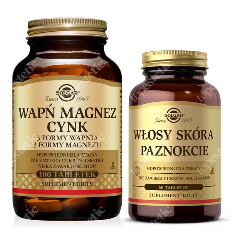 Solgar Wapń, Magnez, Cynk + Włosy, Skóra, Paznokcie (WSP) ZESTAW 100 tabletek + Zaawansowana formuła odżywcza 60 tabletek