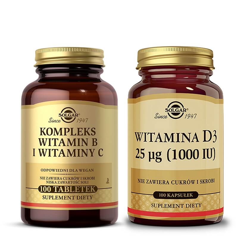 Solgar Witamin Set ZESTAW Witamina D3 100 kapsułek + Witamina B i C 100 szt