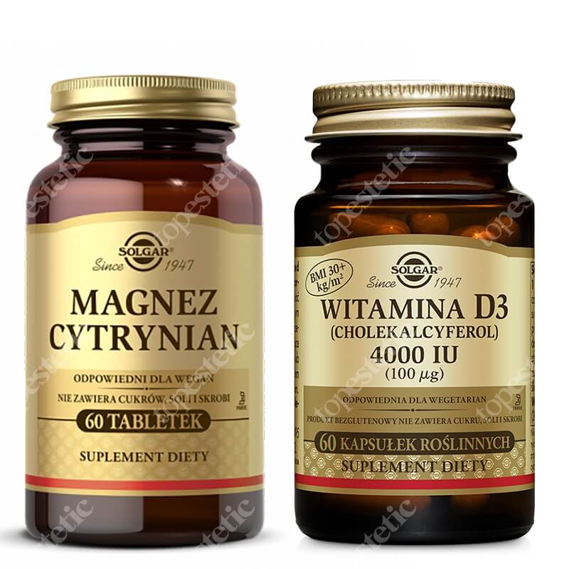 Solgar Witamina D3 4000 IU (100ug) + Magnez Cytrynian ZESTAW Cholekalcyferol 60 kaps. + Wysoka potencja, wysoka przyswajalność 60 tabletek