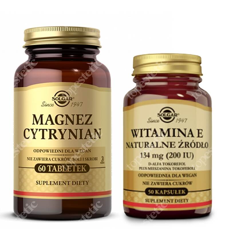 Solgar Witamina E 134 mg + Magnez Cytrynian ZESTAW Naturalna mieszanka tokoferoli 50 kaps + Wysoka potencja, wysoka przyswajalność 60 tabletek