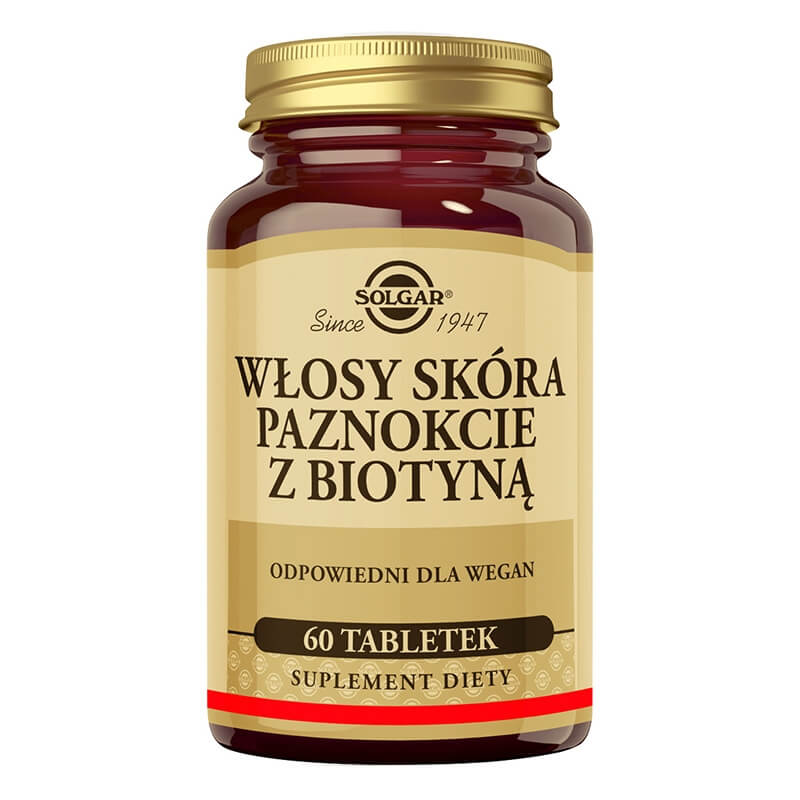 Solgar Włosy, Skóra, Paznokcie + Biotyna Wsparcie skóry, włosów i paznokci 60 tabletek