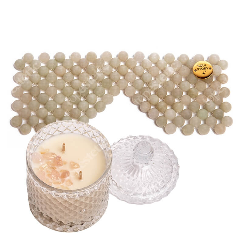 Soul Story Aromatherapy And Relax ZESTAW Świeca sojowa z kamieniami różowego kwarcu 230 ml + Maska na oczy z naturalnych kamieni jadeitowych