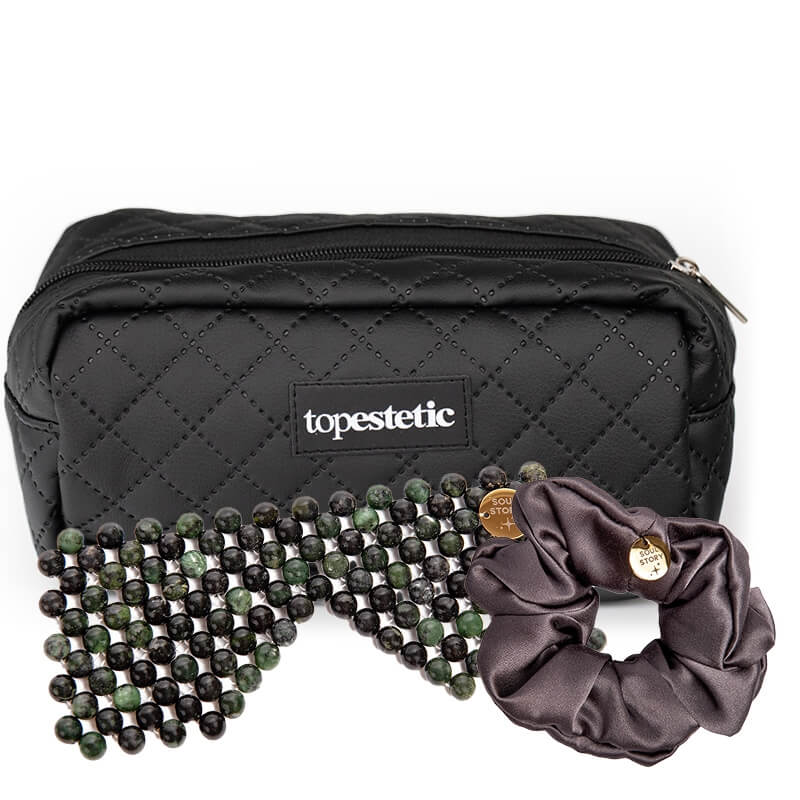Soul Story Eye Mask + Silk Hair Band ZESTAW Maska na oczy 1 szt + Jedwabna gumka do włosów (kolor Graphite) 1 szt + Kosmetyczka 1 szt
