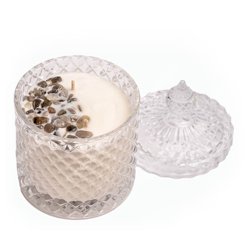 Soul Story Peace Crystals Candle Świeca sojowa z kamieniami labradorytu - zapach palo santo, kadzidła oraz cedru 230 ml
