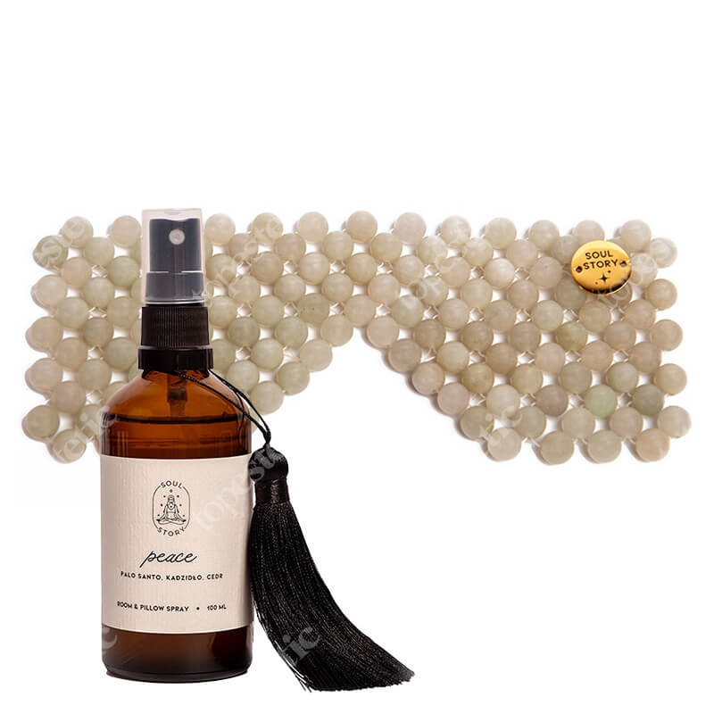 Soul Story Relaxing Moment ZESTAW Maska na oczy z naturalnych kamieni jadeitowych 1 szt + Mgiełka zapachowa 100 ml