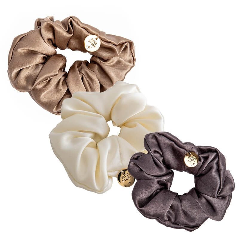 Soul Story Silk Hair Band Natural Colour Set ZESTAW Jedwabna gumka (kolor Graphite) 1 szt + Jedwabna gumka (kolor Champagne) 1 szt + Jedwabna gumka (kolor Ecru) 1 szt
