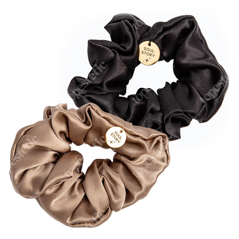 Soul Story Silk Hair Band Set ZESTAW Jedwabna gumka do włosów (kolor Champagne) 1 szt + Jedwabna gumka do włosów (kolor Black) 1 szt