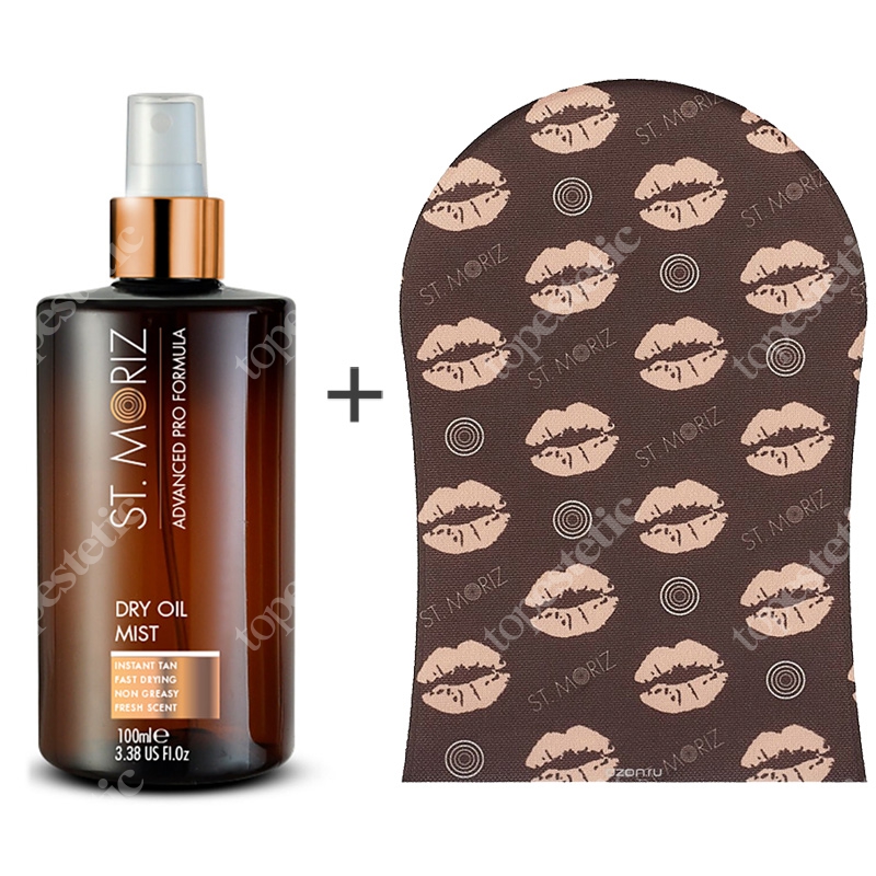 St Moriz Dry Oil Mist + Tanning Applicator Mitt ZESTAW Suchy olejek samoopalający 150 ml + Rękawica