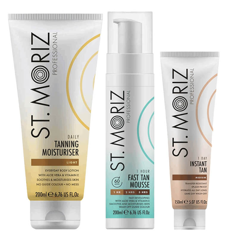 St Moriz Fast Tan Golden Glow Set ZESTAW Błyskawiczny mus samoopalający 200 ml + Balsam stopniowo budujący opaleniznę 200 ml + Natychmiastowy zmywalny bronzer 150 ml