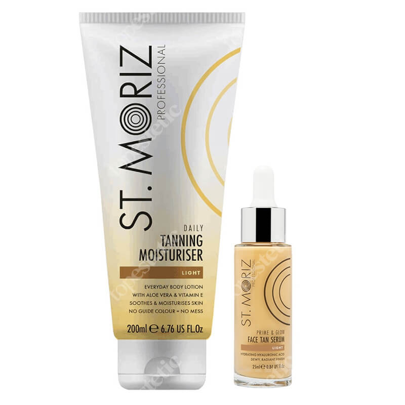 St Moriz Golden Glow Set ZESTAW Samoopalające serum do twarzy z dodatkiem kwasu hialuronowego 25 ml + Balsam nawilżający, stopniowo budujący opaleniznę 200 ml