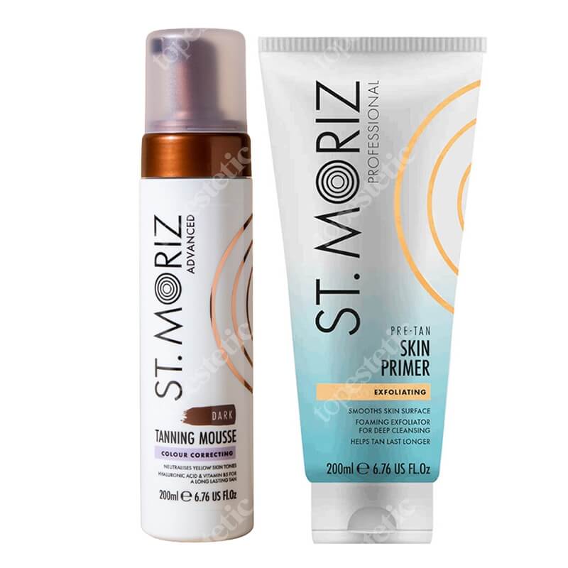 St Moriz Super Tan ZESTAW Peeling przygotowujący skórę do opalania 200 ml + Samoopalająca pianka o ciemnym odcieniu 200 ml
