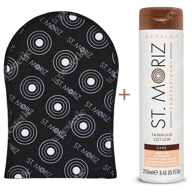 St Moriz Tanning Lotion Dark + Tanning Applicator Mitt ZESTAW Balsam samoopalający (ciemny) 250 ml + Rękawica