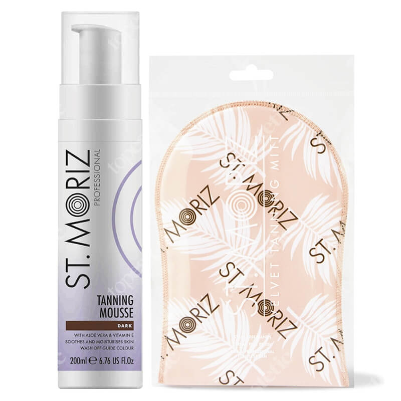 St Moriz Tanning Mousse + Velvet Tanning Mitt ZESTAW Mus samoopalający o ciemnym odcieniu (Dark) 200 ml + Rękawica 1 szt