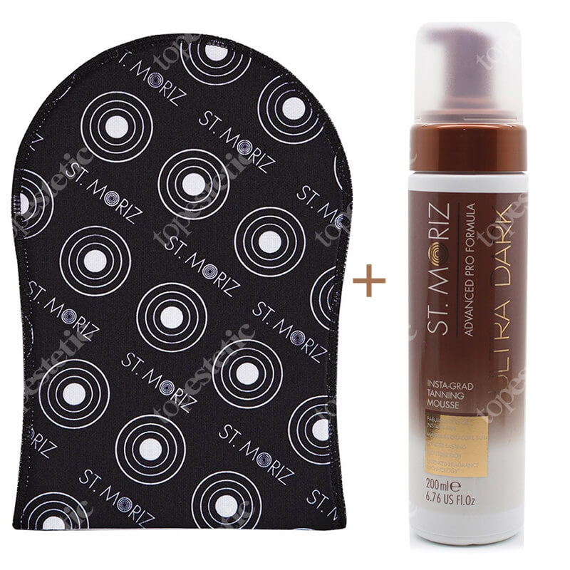 St Moriz Ultra Dark + Tanning Applicator Mitt ZESTAW Mus samoopalający budujący ciemną opaleniznę 200 ml + Rękawica