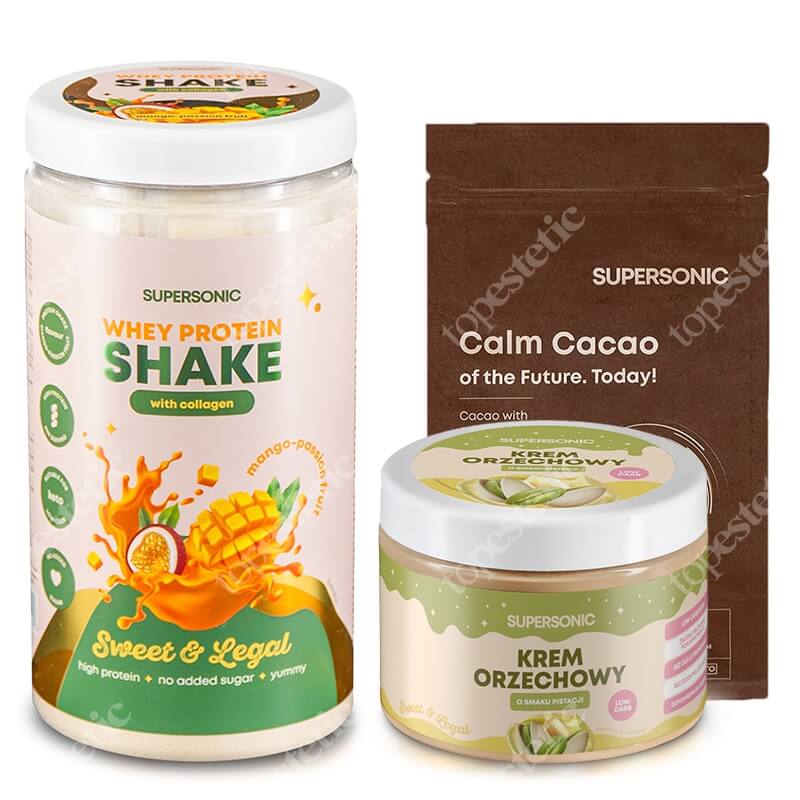 Supersonic Calm Cacao + Protein Shake + Peanut Spread ZESTAW Kakao z ashwagandhą 225 g + Shake - Mango, marakuja 560 g + Krem orzechowy - Pistacja 250 g