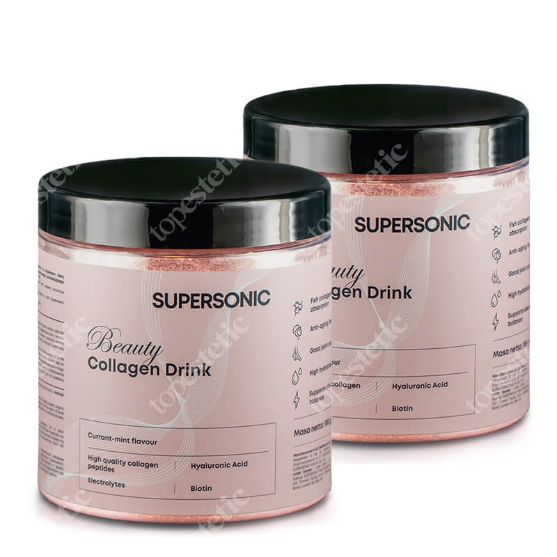 Supersonic Collagen Beauty Drink Dwupak ZESTAW Kolagen - Porzeczka, mięta 185 g + Kolagen - Mango 185 g