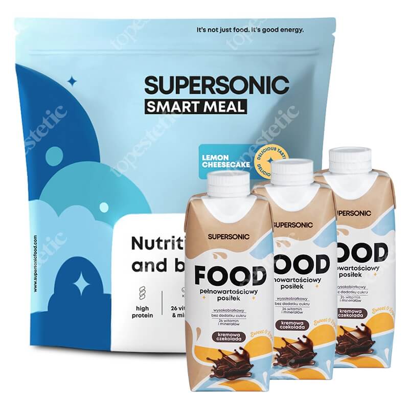 Supersonic Food Ready to Drink x 3 + Smart Meal ZESTAW Kremowa czekolada 330 ml x 3 + Sernik cytrynowy 1300 g