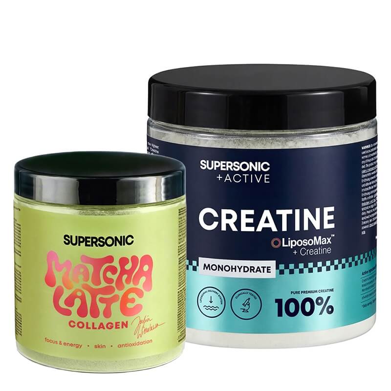 Supersonic Matcha Latte Collagen + Creatine Monohydrat ZESTAW Matcha latte z kolagenem i mleczkiem kokosowym 280 g + Kreatyna liposomalna 350 g