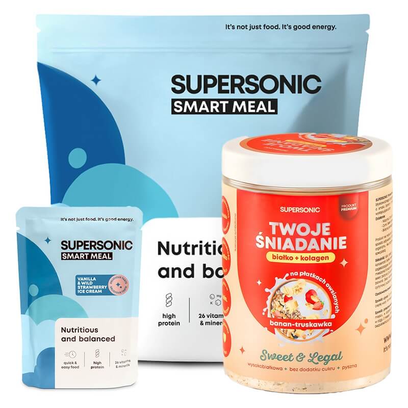 Supersonic Owsianka + Smart Meal ZESTAW Owsianka - banan i truskawka 420 g + Posiłek - lody waniliowe z dziką truskawką 100 g + Posiłek - ciasteczkowo-bananowe smoothie 1300 g