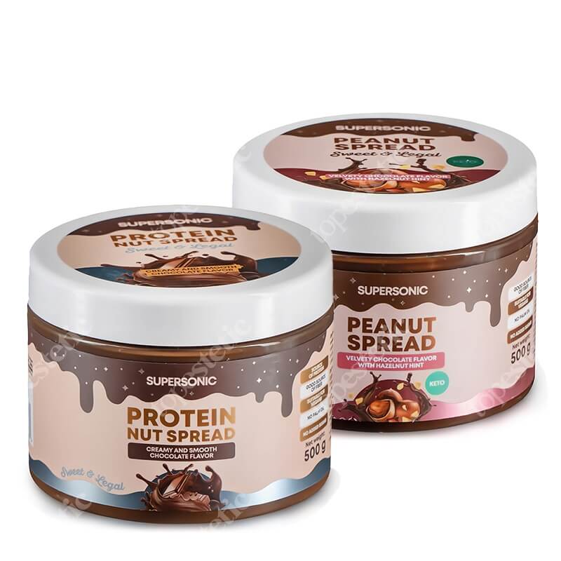 Supersonic Peanut Spread Duopack ZESTAW Krem orzechowy - Aksamitna czekolada 500 g + Krem orzechowy - Czekolada, orzech 500 g