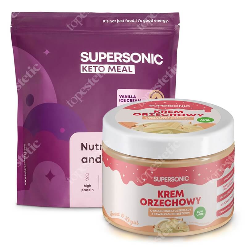Supersonic Peanut Spread + Keto Meal ZESTAW Krem orzechowy - Biała czekolada crunchy 250 g + Posiłek - Lody waniliowe 800 g