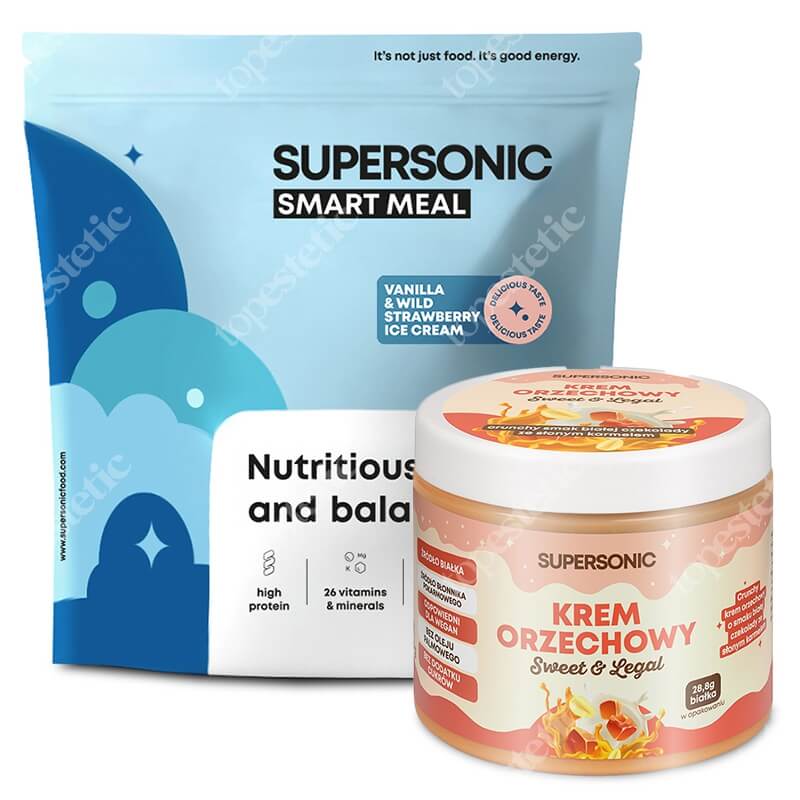 Supersonic Peanut Spread + Smart Meal ZESTAW Krem orzechowy 160 g + Posiłek - lody waniliowe z dziką truskawką 1300 g